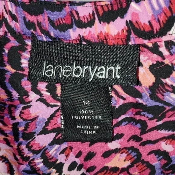 Lane Bryant Pink Multicolor Peacock Pattern Ruffle Sleeveless Size 14 - Picture 8 of 8